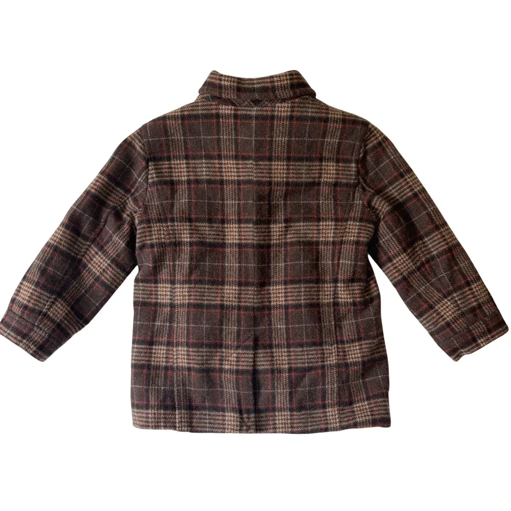 JANIE AND JACK Wool Sherpa Lined Plaid Pea Coat Toddler Size 4T-5T Brown Classic